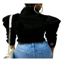 Ženska ripped traper jakna casual kratka jean odjeća Vintage dugi puff rukav jesen zimski obrezirani