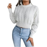 Odaeerbi džempe za žene Trendy Ležerni dugi rukav izdubljeni izleti na bazu Pleteni džemper bijeli