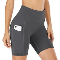 Ženski srednji struk joga kratke hlače za vježbanje, trčanje biciklističke gaćice sa džepovima