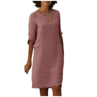 Tking Fashion Žene Ljetne casual Solid Tube Haljine za lakiranje V-izrez Midi radne haljine ružičaste