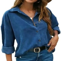 Sanviglor ženske majice dugih rukava bluza rever na vrhu vrata labava tunika majica Business blue s