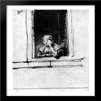 Saskia gleda iz prozora Veliki crni drveni framed ispis umjetnost rembrandt