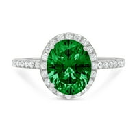 2.27ct ovalni rez zeleni simulirani smaragd 18K bijeli zlatni godišnjica Angažovanje halo prstena veličine