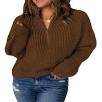 Pudcoco Ženski džemper pletiv pulover dugih rukava ovratnik sa zatvaračem čvrstog vrhova za casual svakodnevno