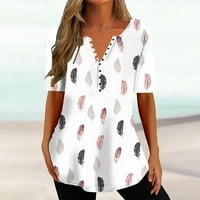 Fnochy V-izrez za žene Ljesto zazor lagano ljeto Print casual labavo gornji kratkih rukava bluze vrhovi