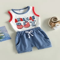 Qinghua 4. jula TODDLER Baby Boys Ljetna odjeća postavlja američki dječački tenkovi majica i kratke