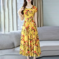 Ženske haljine Maxi kratki rukav casual maxi cvjetni vrat vrat ljetni haljina žuta 3xl