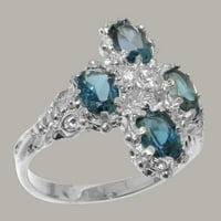 Britanci napravio je 10k bijeli zlatni kubični cirkoniji i londonski plavi topaz ženski prsten klastera