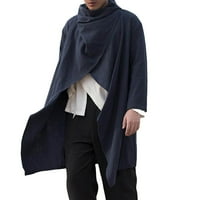 FVWitlyh jakne za muške haljine kaputi vuneni muški pamuk i posteljina dugi nepravilni ogrtač s dugim