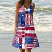 Ženska haljina na plaži modna pruga bez rukava bez rukava bez rukava mini sandress dana neovisnosti