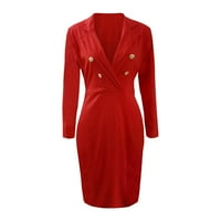 Pergaug padajuće haljine za žene Čvrsto odijelo zakrpa duboke ploče s dugim rukavima s dugim rukavima za žene crvene xl