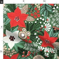 Traper tkanina od dvorišta - božićni cvjetni zeleni veliki bijeli crveno cvijeće po mjeri od ispisane