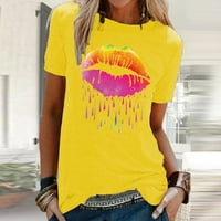 Majice za ženske majice za žene Grafičke modne žene Šarene usne Ispis kratkih rukava O-izret Ležerne
