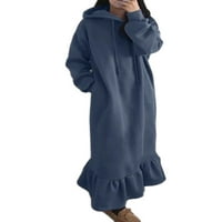 Cindysus Women Maxi haljine Dugi rukav kapuljač s kapuljačom sa džepovima Party Solid Boja Plava L