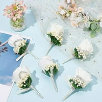 Boutonnieres za muškarce Vjenčanje Corsage Set bijelog ruža Boutonniere sa rhinestoneom za mladoženje