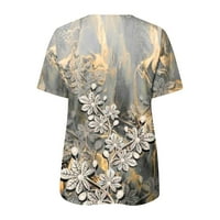 Majice kratkih rukava za žene labave ugrađene ležerne tunike Ljetni cvijet Print Comfy bluza Siva m