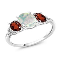 Gem Stone King Diamond Accent 10k bijeli zlatni bijeli simulirani Opal Red Garnet prsten