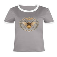 Ljetne žene Bee Print Cvjetni kratki rukav majica kratkih rukava Casual Tee vrhovi