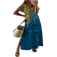 Capreze Plus Veličina Žene Cvjetni ispis Sundress Loose V izrez Maxi haljine Ljeto Boho Beach Casual