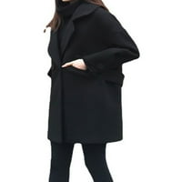Eleluny Women Winter Revel Trench kaput Duga odjeća Ležerne prilike Crni kaput 1xl