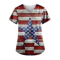 Ženska bluza Dame Ležerne prilike V-izrez Plus Veličina Dan nezavisnosti od tiskane majice sa džepovima