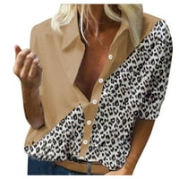 TOSMY WOMENS Bluze žene Ženske dnevne košulje sa prekidačem na dugim rukavima Leopard Patchwork Casure
