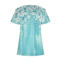 Plus size Ljetni vrhovi za žene labavi fit casual kvadratni vrat s kratkim rukavima cvjetni print Tunic T majica Bouse Slit Bluzes Light Blue 3xl