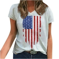 4. jula Patriotska košulja za žene USA Star Stripes Ispis majica Casual V izrez kratki rukav grafički