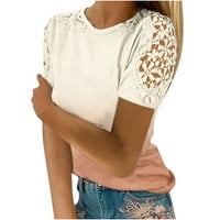 Ženske čipke kratkih rukava na vrhu casual crewneck tiskane majice Ljetna osnovna labava tunika bluze