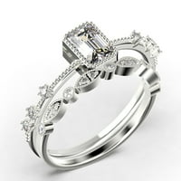 1. Carat Emerald Cut Diamond Moissanite tanki zaručni prsten, tanak vjenčani prsten u srebrnom sterlingu