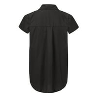 Huaai Žene Ležerne prilike sa čvrstim kratkim rukavima, okrenite košulju za košulje na majici crne m