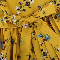 Djevojke se oblače modnom ruffled čipke od tiskane odjeće midi zimska cvjetna djevojka haljina žuta