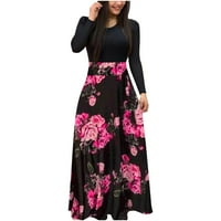 Haljine za žene s dugim rukavima za ispis cvjetnog uzorka Patchwork haljina okrugla izrez Mini Slim