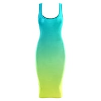 Maxi haljine za ženska gradijent izreza gradijent print bez rukava bez rukava za sunčanje zelena m