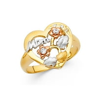 Čvrsta 14k žuta bijela i ruža Three Color Gold Kubični cirkonij CZ Veličina prstena za majke 7.5