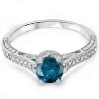 Pompeii 1 4CT Vintage tretirani plavi dijamantni prsten za angažman bijelo zlato Okrugli pasijans