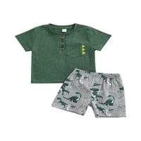Mialeoley Kids Boys Set odjeće, okrugli vrat obični vrhovi + kratke hlače dinosaura