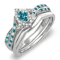 0. Carat 14k bijelo zlato okruglo plavo i bijelo Diamond Dame Marquise Oblik bridalni obećaj zaručnički prsten set sa