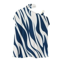 Ženski ljetni jedno rameni kratki rukav Elegantna labava tiskana haljenja bluza bluza plava m