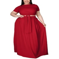 Nizine žene suknje za suknje kratki rukav maxi suknje set plus veličine odjeća labava posada crvena