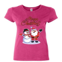 TEE Hunt Merry Božić Santa Snowman zagrli Ženska majica Xmas Holiday Spirit košulja, ružičasta, mala