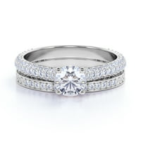 1. CT - Real Round Moissanite - Antikni - Viktorijanski - Pave - Vintage Wedding Ring set - 10k bijelo