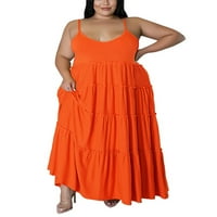 Colisha Women Ljeto Maxi haljine V izrez za sunčane haljine bez rukava plus veličina puna boja narančasta