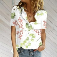 Ljetna majica kratkih rukava za žene casual gumb V izrez Loose Fit vrhovi Confy pamučne platnene cvjetne