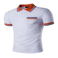 REJLUN MENS T majica rever vrat Polo majica Dugme Tee Ribded Pulover Classic Fit Ljetni vrhovi Bijeli XL