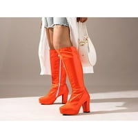 Harsuny Women Haljina modna koljena Visoke platforme čizme Seksi patentna kožna potpetica za čizme Chunky cipele na narančasto 5.5