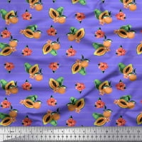 Soimoi Brown Poly Georgette Tkanina Stripe, & Papaya Fruits Ispiši šivanje tkanine dvorište široko