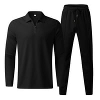Modni muškarci hodaju sportski casual zip Henryje košulje dugih rukava hlače odijelo crna m