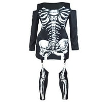 Multitrast Ženski noćni kostim, hladni ramena skeleta dugih rukava skeleta od ispisana haljina s čarapama