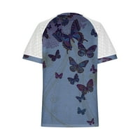 Kratki rukav ispisani bluza Ležerne prilike ljetnih V-izrez za žene Plavo l